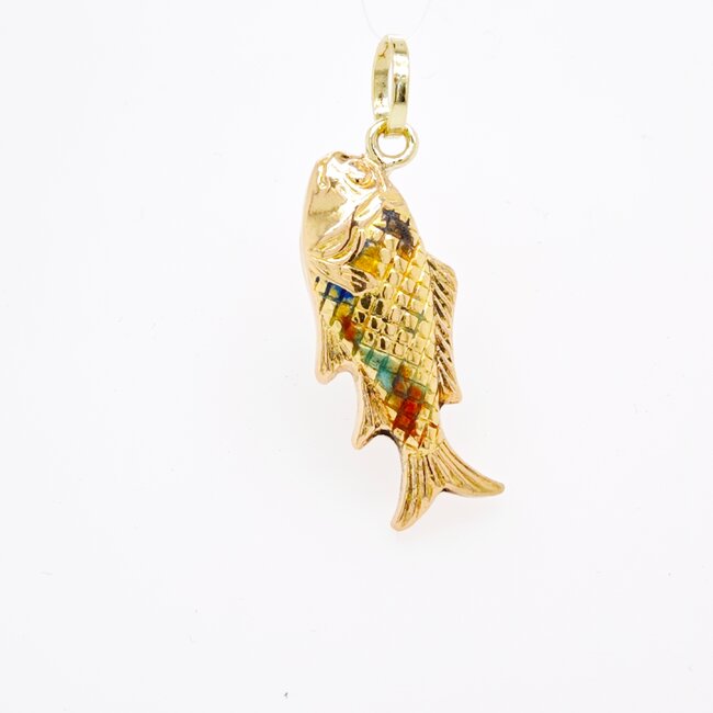 14k gouden hanger Vis met kleur