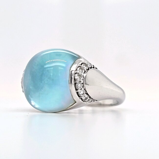18k witgouden ring Luna  met Turqoise kleur Kristal en briljanten