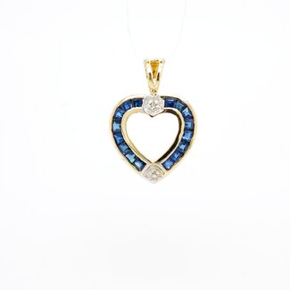 14k hanger hart met Saffier en briljant