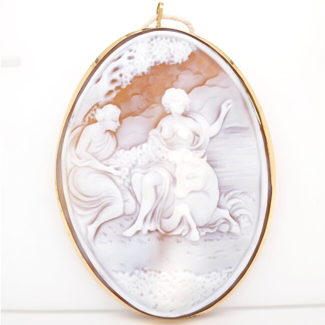 14k hanger/broche gezet met echte schelp Camee