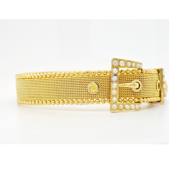 14k gouden mesh armband met Parels