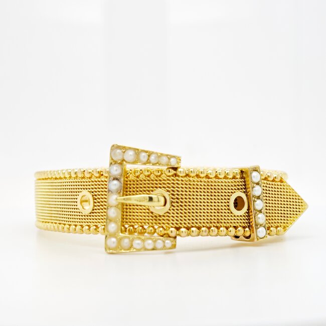 14k gouden mesh armband met Parels