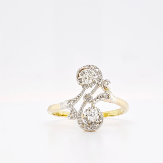 14k gouden  ring met Roos geslepen diamant