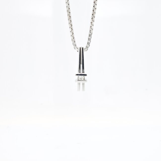14k witgouden collier en hanger met Briljant