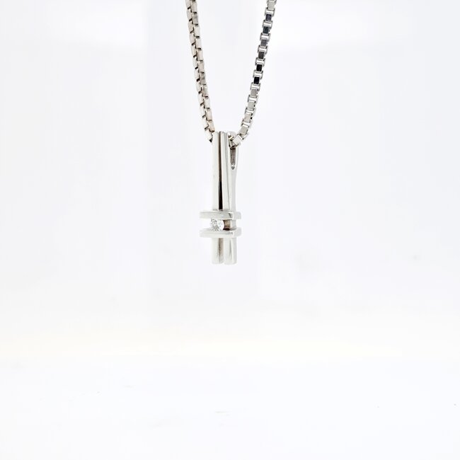 Occ 14k witgouden coll+hangr 0.04ctbril 5.8gr 45cm