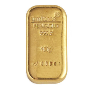 umicore Goudbaar Umicore 100 gram gegoten met certificaat