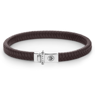 Rebel&Rose Zilver/Bruin Leder Armband. RR-L0140-S-M