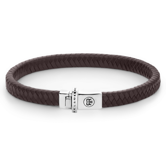 Rebel&Rose  Zilver/Bruin Leder Armband. RR-L0140-S-M