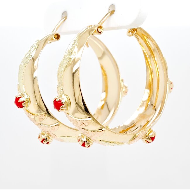 14k gouden oorringen met Bloedkoraal