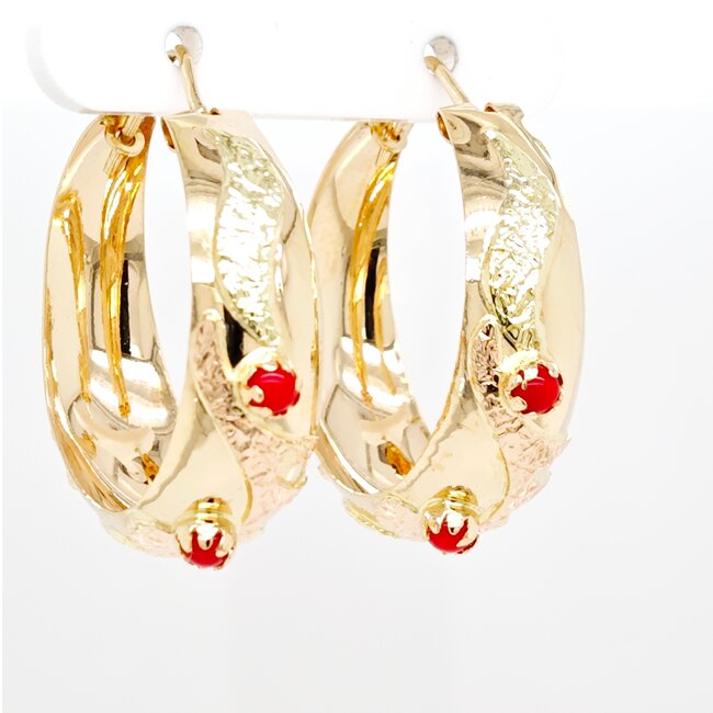 14k gouden oorringen met Bloedkoraal