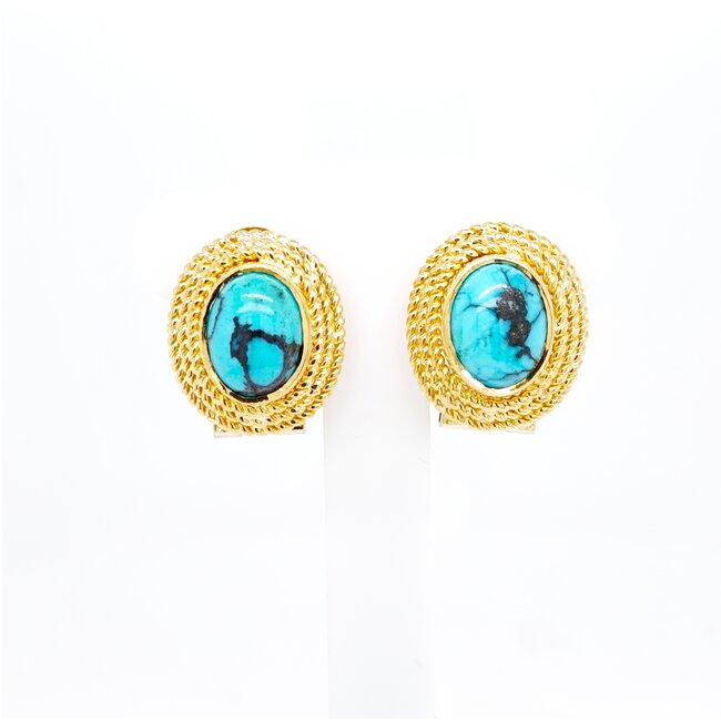 18k bicolor gouden oorbellen met Turkoois
