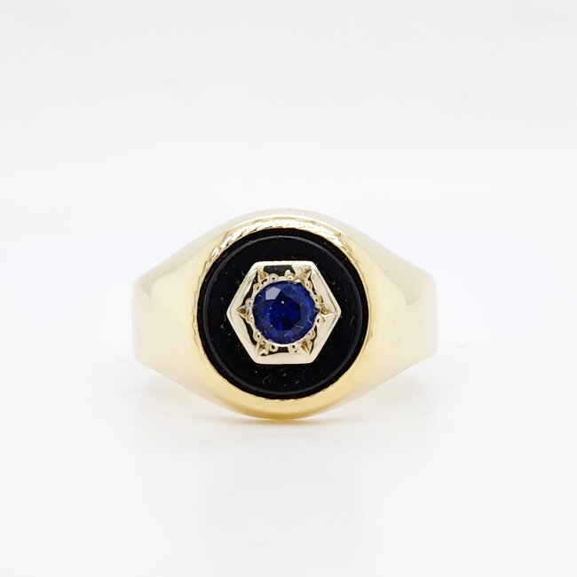 Occ 14k bicolor ring met Saffier en Onyx