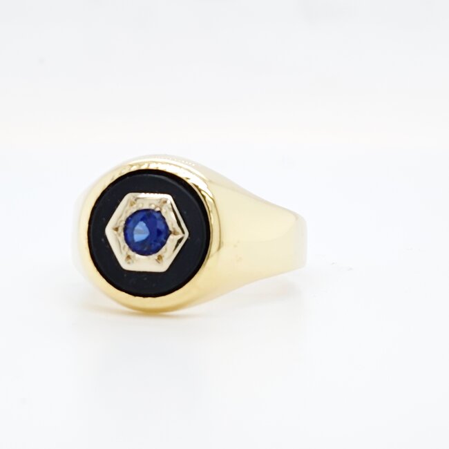 Occ 14k bicolor ring met Saffier en Onyx