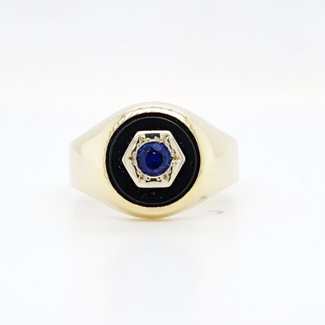 Occ 14k bicolor ring met Saffier en Onyx