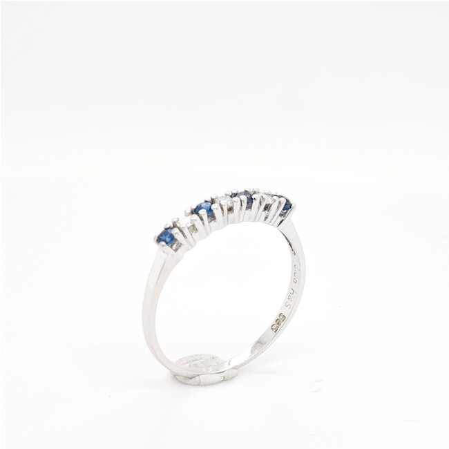 14k witgouden ring met Saffier en briljant