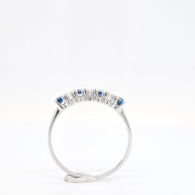 14k witgouden ring met Saffier en briljant