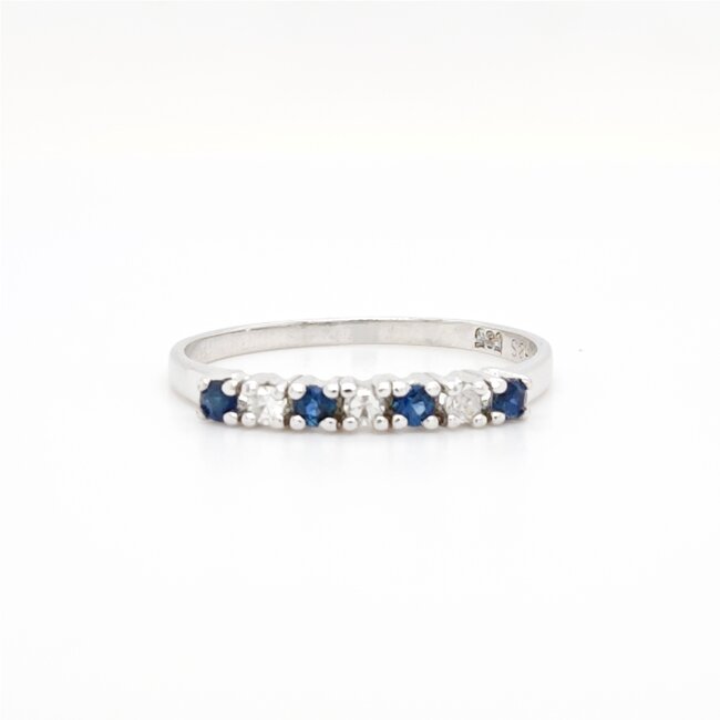 14k witgouden ring met Saffier en briljant