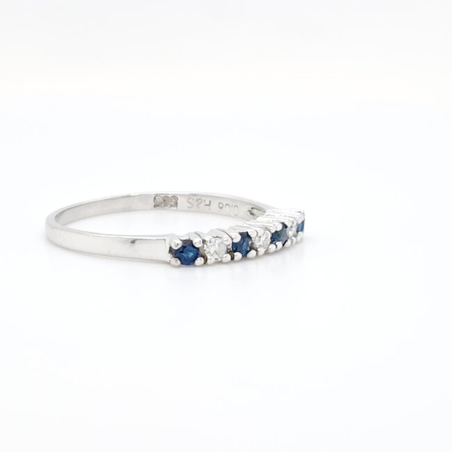 14k witgouden ring met Saffier en briljant