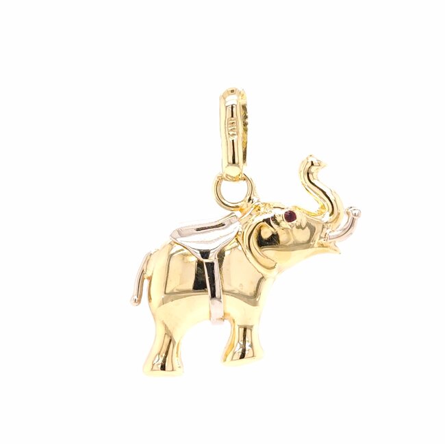 14k hanger Olifant met  robijn