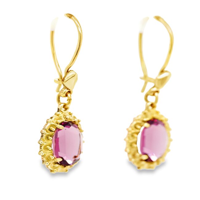 14k gouden oorhangers met paarse stenen