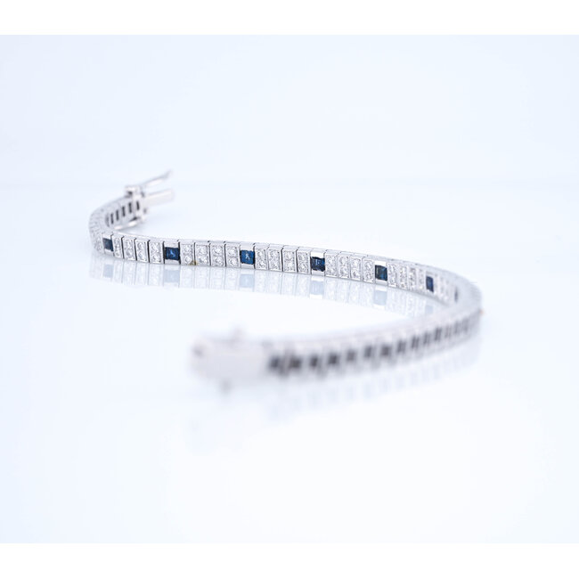 18k witgouden armband met echt saffier en Briljanten