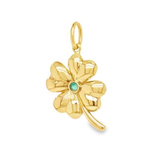 14k gouden hanger klaver4 met smaragd