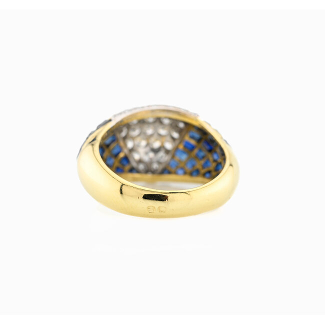 19k gouden ring met Saffierenen Briljanten