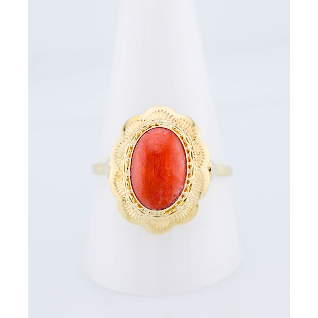 Occ 14k ring met Bloedkoraal 4.2gram mt21