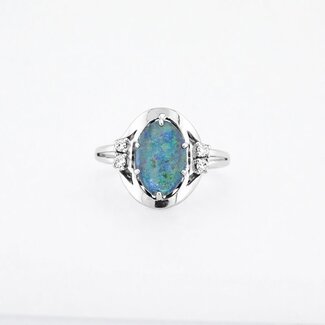 14K wg ring triplet opaal/Brillj. 3,5Gr mt18,5