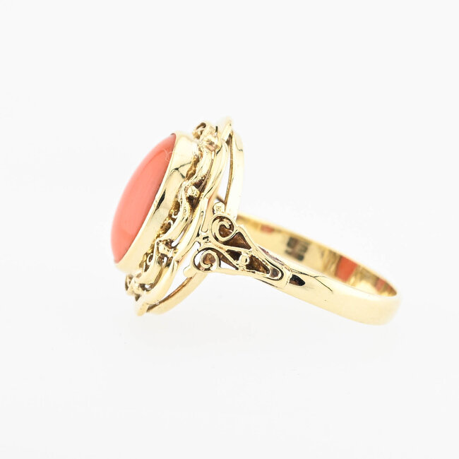 Occ 14K bloedkoraal ring.3,7Gr.Mt19