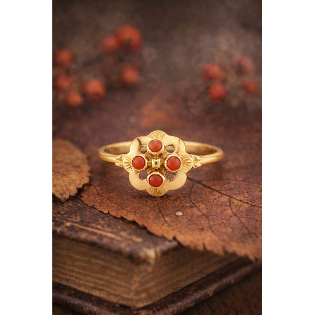 Occ 14K Ring Bloedkoraal. Mt17. 2,4Gr