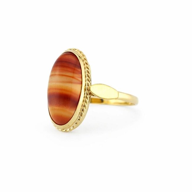 Occ. 14K Streep Agaat ring. 2,7Gr. Mt 18