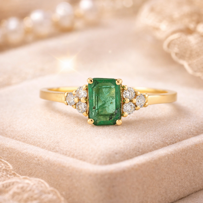 14karaat GG ring smaragd emerald cut 2,4 GR 19