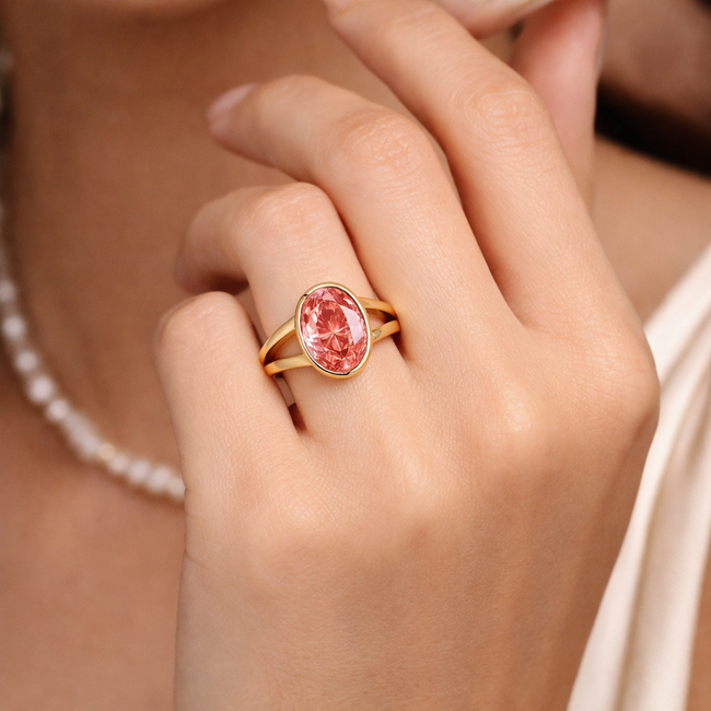 14K. Pink Diamond Ring Ros Design. 2ct. 6,6Gr Mt17