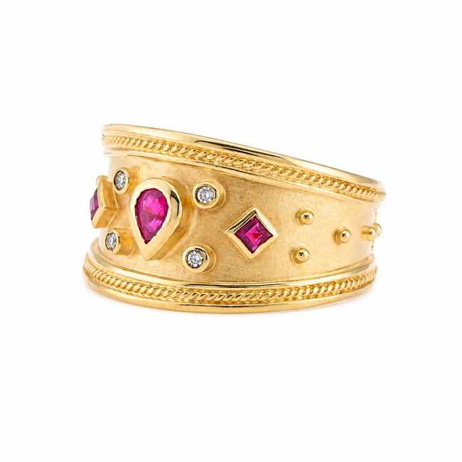 Occ. 14K. Ring Robijn/Dia. 6,9Gr. Mt19
