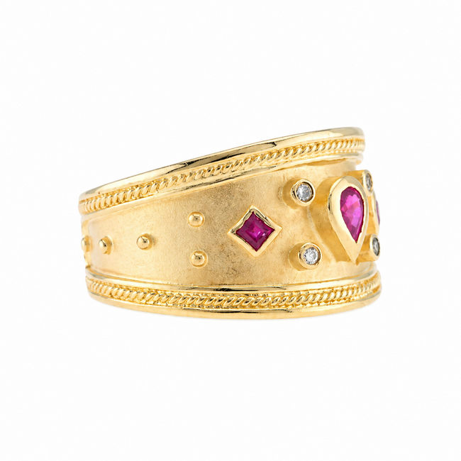 Vintage 14K. Ring Robijn/Dia. 6,9Gr. Mt19