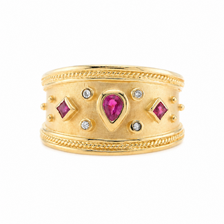 Occ. 14K. Ring Robijn/Dia. 6,9Gr. Mt19