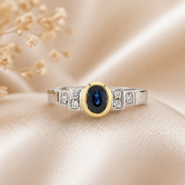 Vintage. 18K. WG Ring Saff/Dia. 4,1Gr. Mt17,75