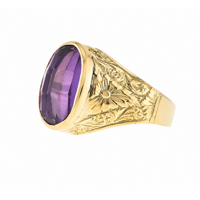 Vintage.  14K.  Zegelring Amethist. 8,3Gr. Mt19