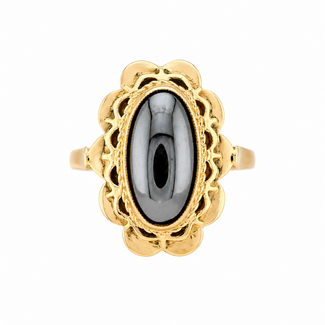 Vintage. 14K.Ring met Hematiet. 2,7Gr. Mt17,5