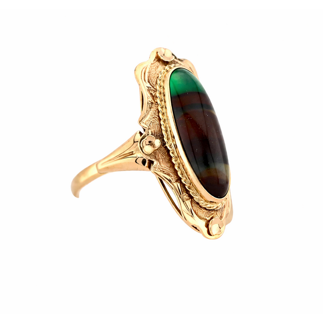 Vintage. 14K. Ring met Streep agaat. 3,9Gram. Mt19