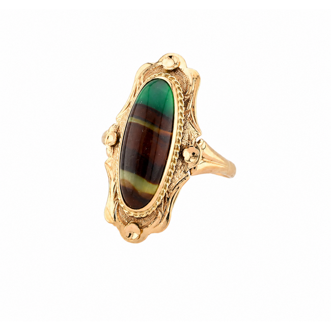 Vintage. 14K. Ring met Streep agaat. 3,9Gram. Mt19