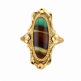 Vintage. 14K. Ring met Streep agaat. 3,9Gram. Mt19