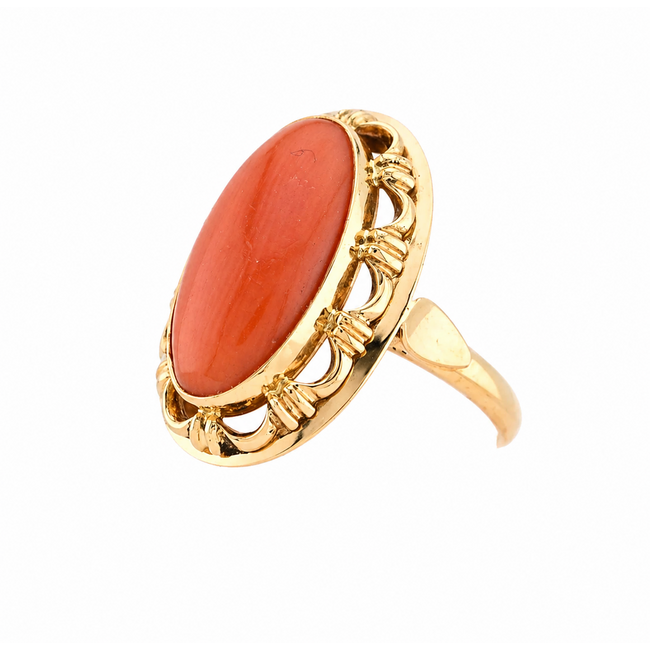 Vintage. 14K. Ring Bloedkoraal. 4.9Gram. Mt16,5