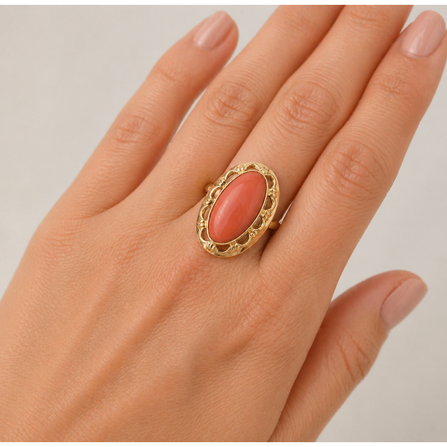 Vintage. 14K. Ring Bloedkoraal. 4.9Gram. Mt16,5
