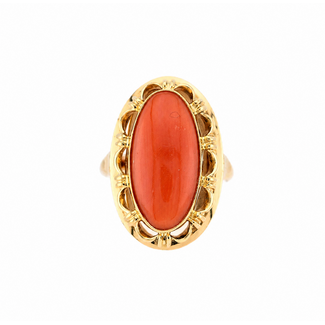 Vintage. 14K. Ring Bloedkoraal. 4.9Gram. Mt16,5