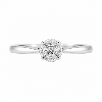 Vintage 14K. Wg Ring met 4x Marquise/Prinses. 1,7Gr. Mt17