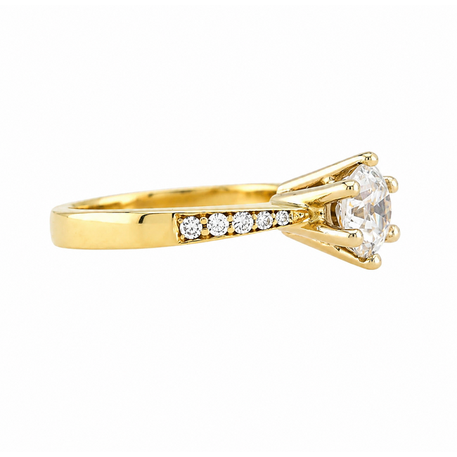 Vintage 14K. Solitair Ring. Old Round Cut Dia. 0,80+10 Brillj. 3,6Gr. Mt16,5