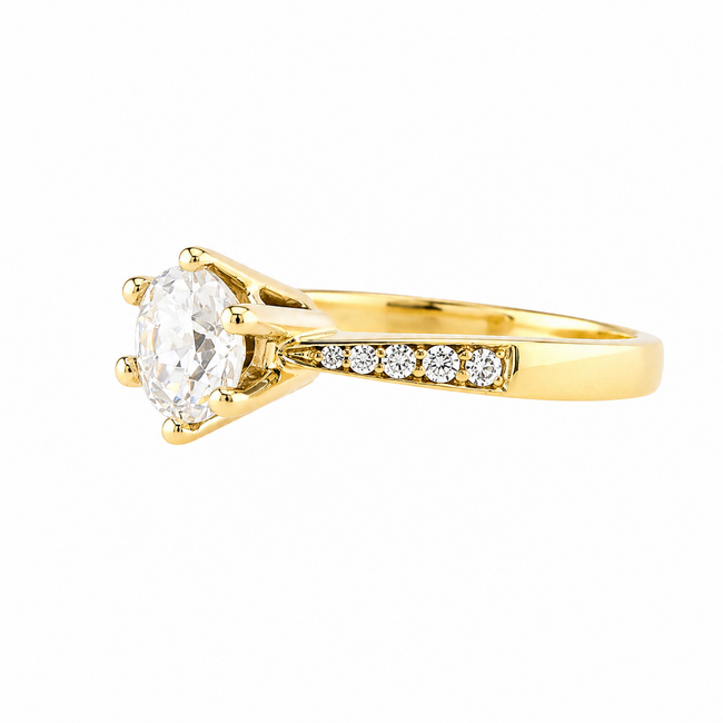 Vintage 14K. Solitair Ring. Old Round Cut Dia. 0,80+10 Brillj. 3,6Gr. Mt16,5