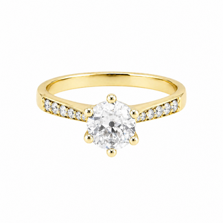 Vintage 14K. Solitair Ring. Old Round Cut Dia. 0,80+10 Brillj. 3,6Gr. Mt16,5